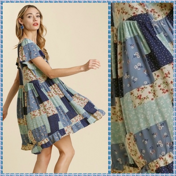 🛍 Umgee Mini Dress W/Square Neckline Ruffled Hem - Picture 3 of 12